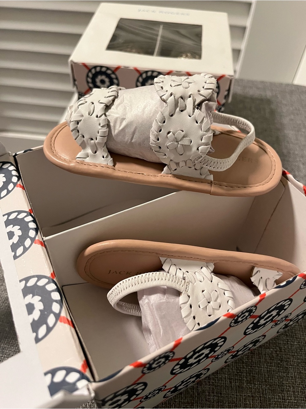 Jack Rogers White Leather Floral-Detail Kids Sandals